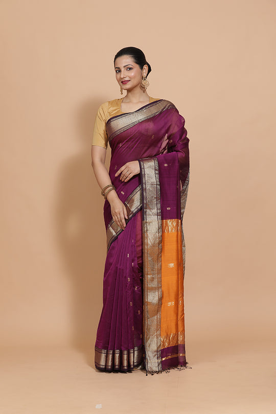 Deep Purple Maheshwari Cotton Silk Saree