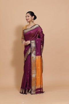 Deep Purple Maheshwari Cotton Silk Saree