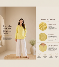 Lemon Yellow Modal Cotton Chikankari Short Kurta