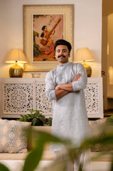 Dim Gray Men's Kurta with Mirror Embroidery