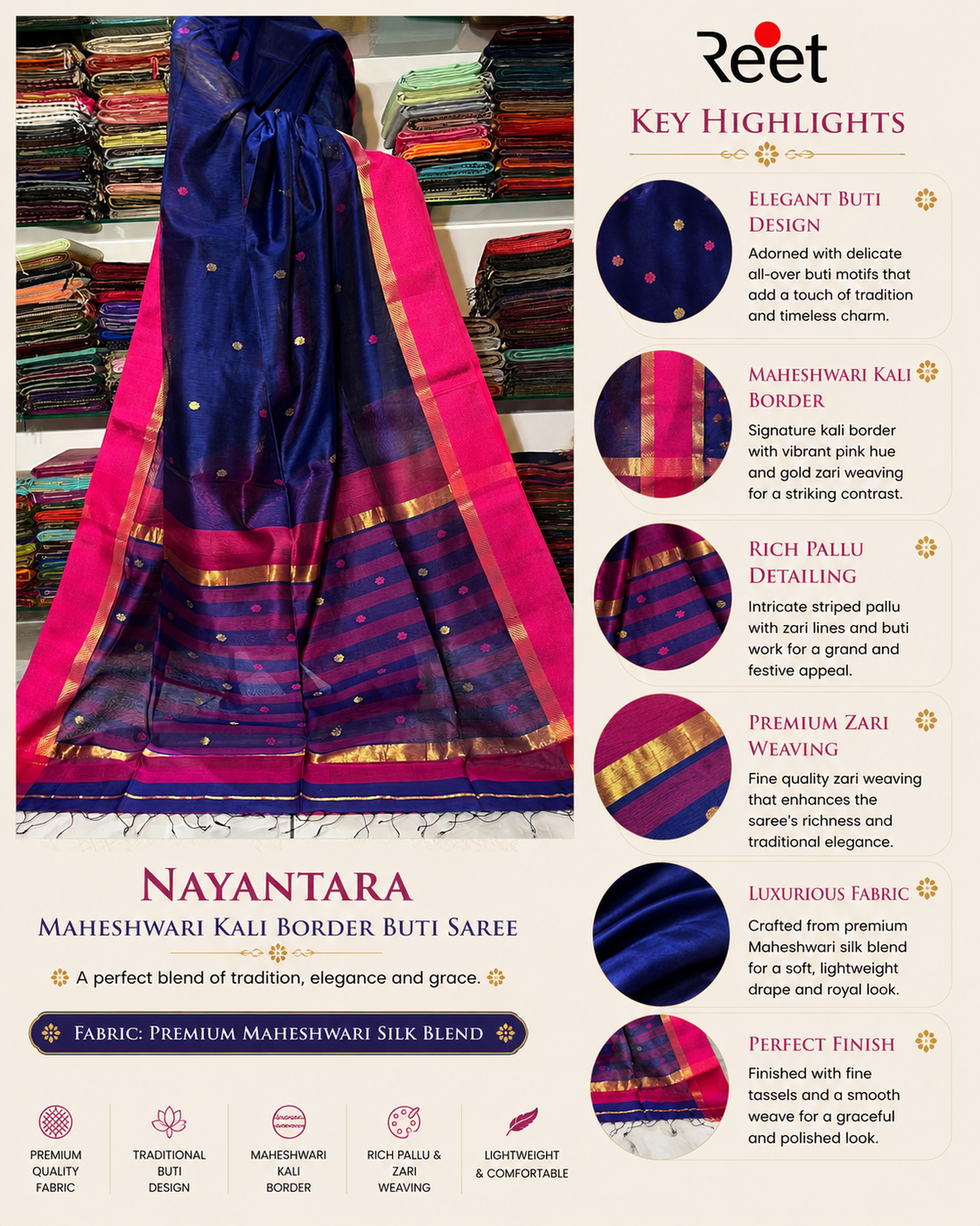 Nayantara Maheshwari Kali Border Buti Saree