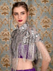 Grey Embellished Beaded High Neck Cape