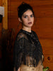 Black Embellished Beaded Crew Neck Cape