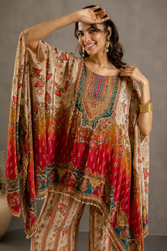 Jewel Print Crepe Kaftan Set
