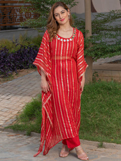 Laal Sitara Striped Kaftan Set