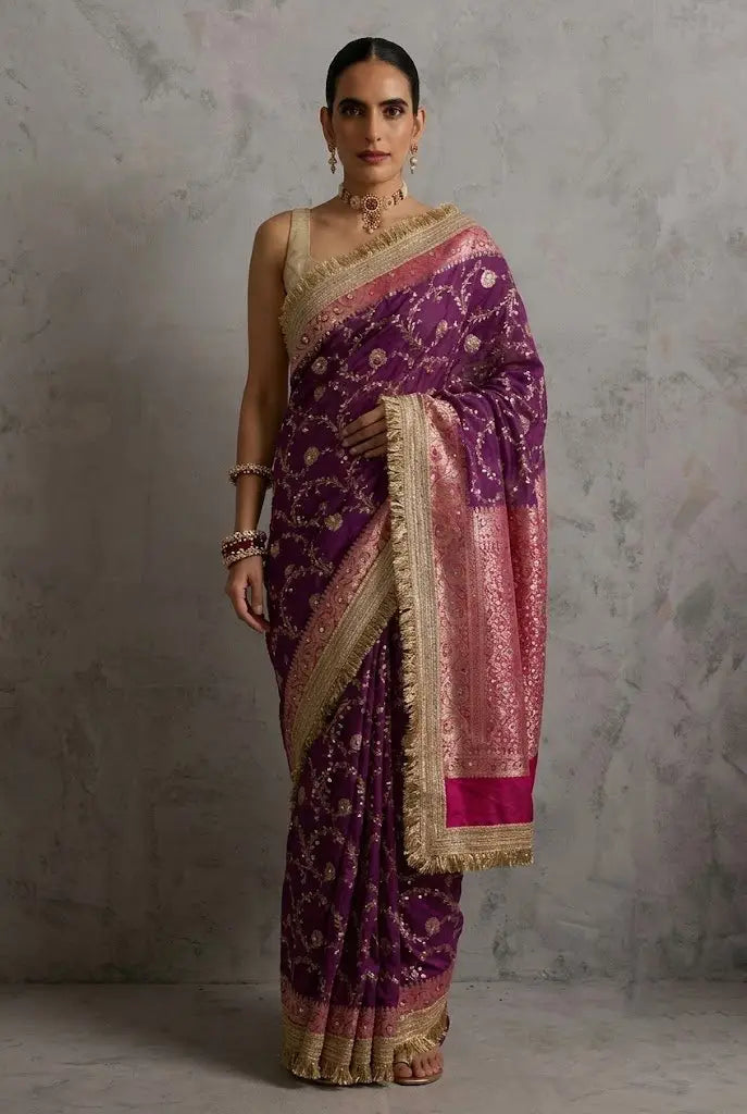 Purple Rose Heritage Saree Tissue Banarasi Saree