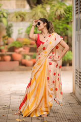 Polka Dots Mul Mul Printed Saree