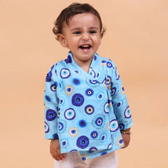 Evil Eye Blue Muslin Full Sleeves Angrakha Set