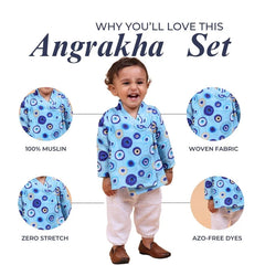 Evil Eye Blue Muslin Full Sleeves Angrakha Set