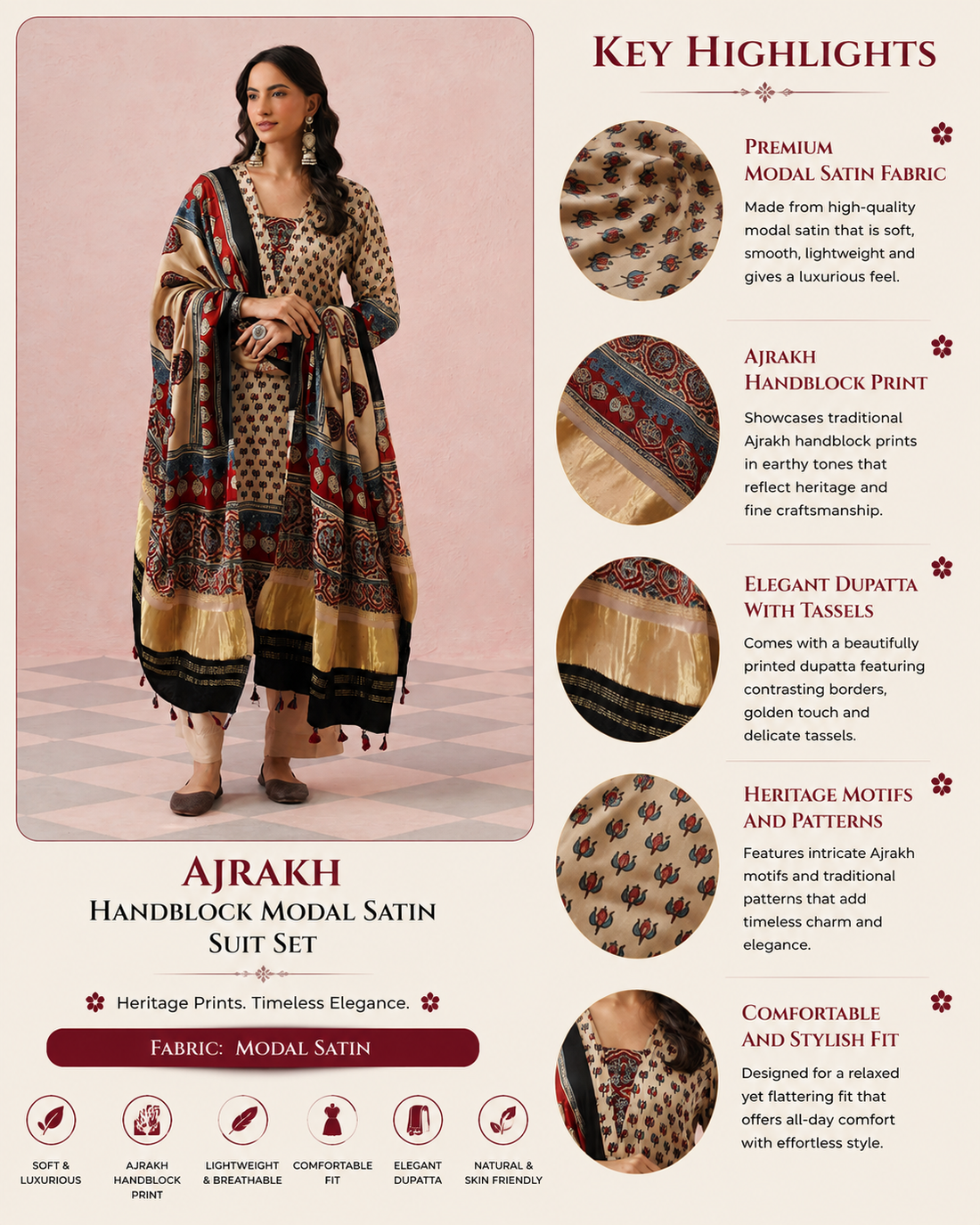 Rangrez Ajrakh Printed Cotton Kurta Suit Set