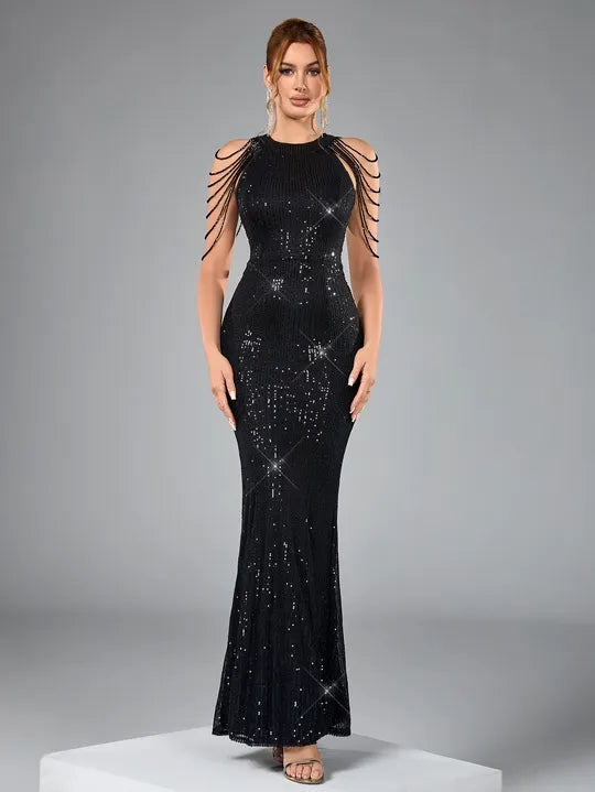 Black Sequinned Party Gown