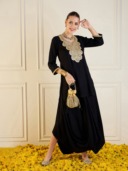 Kesari Noor Heritage Embroidered Kurta & Dhoti Pants Ensemble