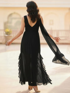 Crimson Whisper Chiffon Ruffle High-Low Dress for Women