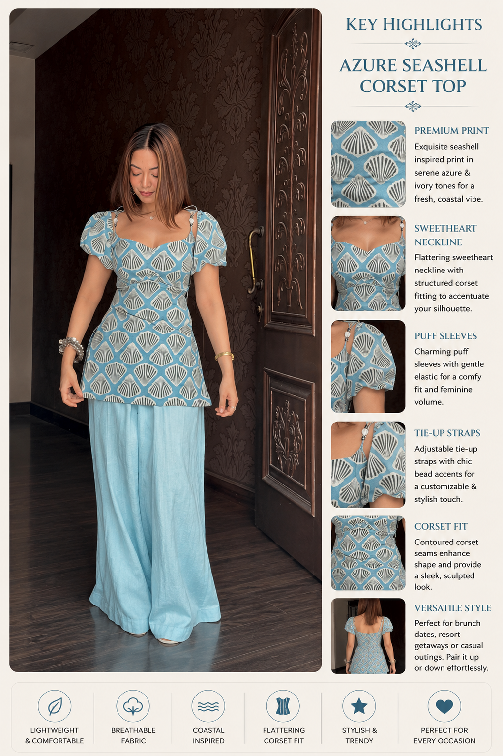Azure Seashell Corset Top