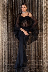 Midnight Black Corset Skirt Cape Set