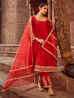 Purple Embroidered Viscose Dupatta