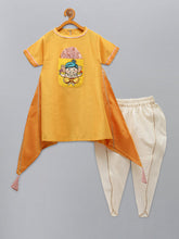 Ganpati Embroidered Yellow Kurta Dhoti Set
