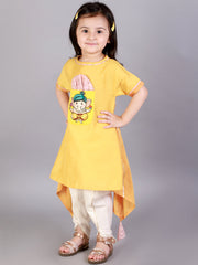 Ganpati Embroidered Yellow Kurta Dhoti Set