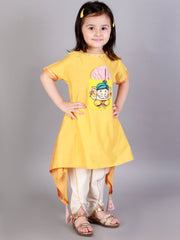 Ganpati Embroidered Yellow Kurta Dhoti Set