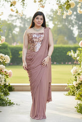 Mirror-embellished structured corset Drape Saree