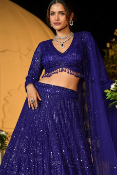 Zafira Midnight Sparkle Ensemble Designer Net Lehenga Set
