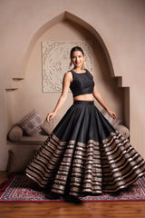 Black Gota Patti Cotton Silk Lehenga With Net Dupatta
