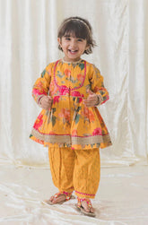 Girls Garden Bloom Yellow Angrakha Set