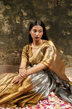 Gold and Silver Handloom Tissue Saree