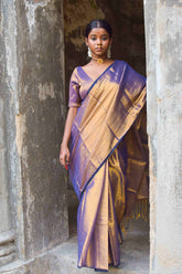 Gold Purple Handloom Tissue Saree