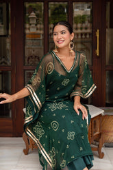 Dark Green Bandhej Women's Kaftan Set