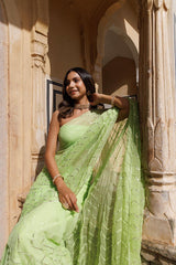 Green Chiffon Hand Embroidered Gota Saree