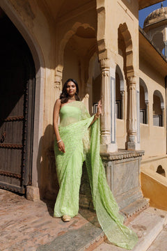 Green Chiffon Hand Embroidered Gota Saree