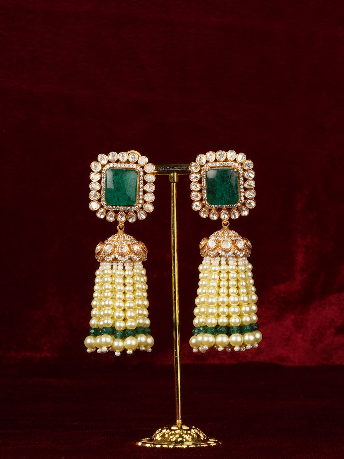 Green Gold Plated Faux Polki Earrings