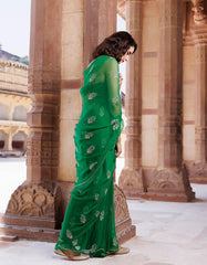 Green Hand Embroidered Chiffon Saree