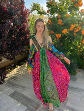 Green Bandhini Embellished Kaftan Dress