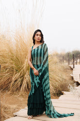 Green Ruffle Chiffon Saree
