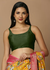 Green Silk Sleeveless Padded Readymade Blouse