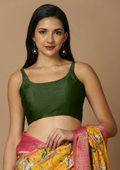Green Silk Sleeveless Padded Readymade Blouse