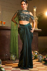 Couture Handcrafted Net Top Drape Skirt Set