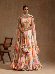 Gul Ruhani Peach Georgette Lehenga Set for Women