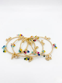 Gold-Plated Stone Studded & Beaded Bangles
