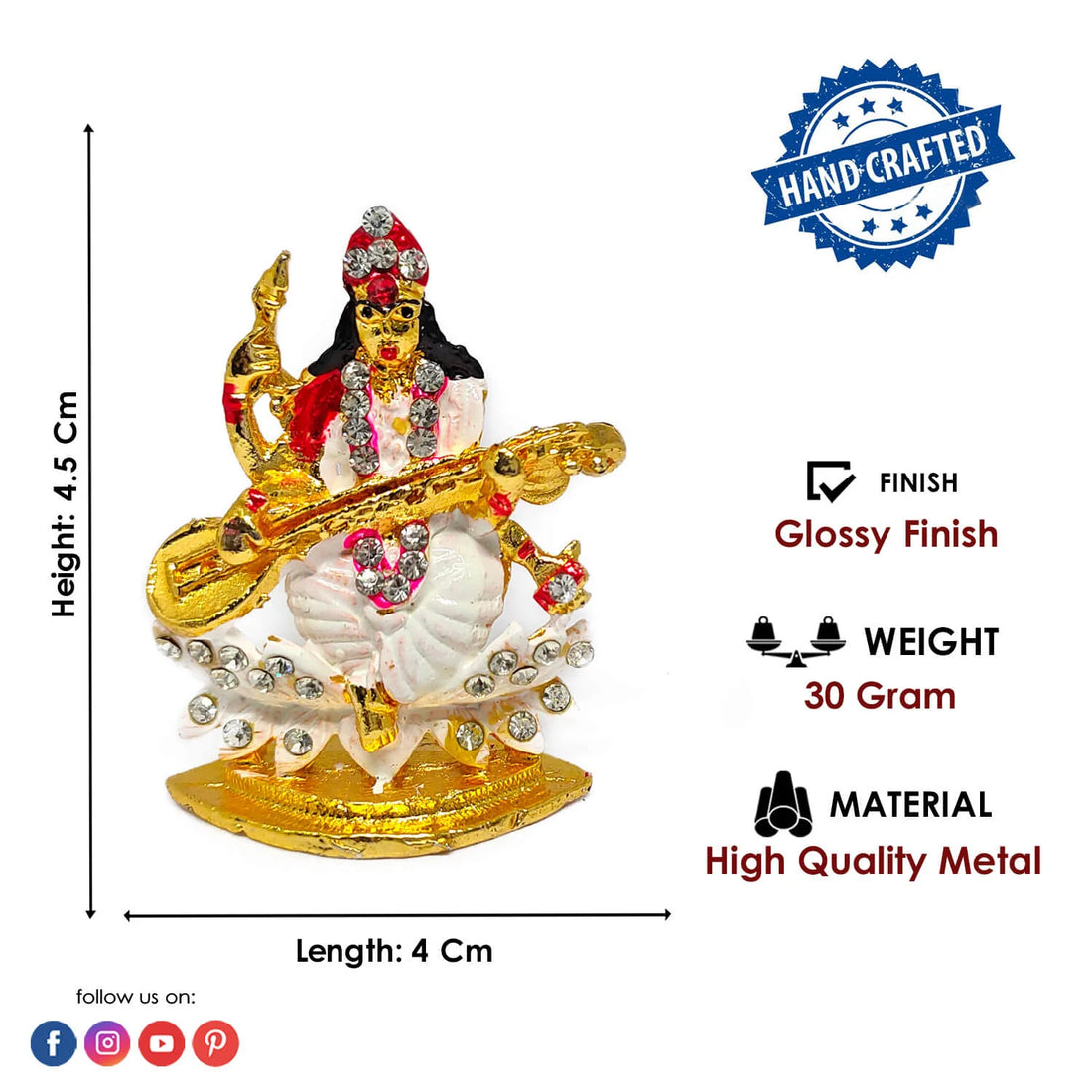 Handmade Car Dashboard Saraswati Idol