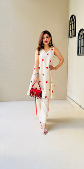 Heartloom Women's Red Khadi Kurta Set