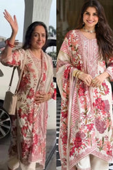 Bollywood Style Floral Embroidered Muslin Suit Set