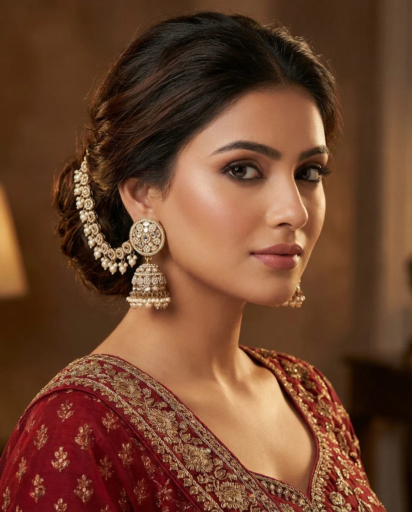 Krishika Mirror Bahubali Earring with Kaan Chain – By Reet Lifestyle