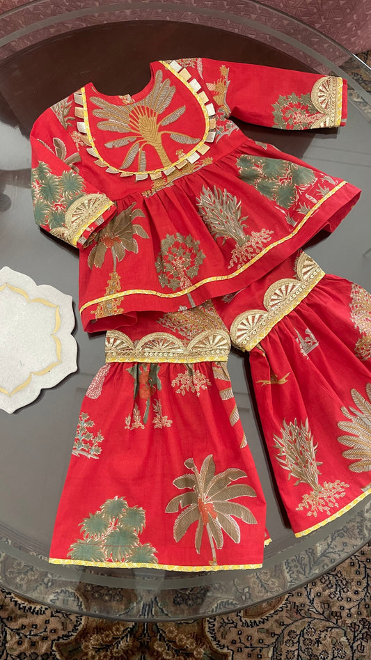 Hoor Red Yoke Kids Sharara Set