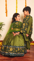Idika Green Lehenga Set for Girls Kids