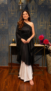 Women's Premium One-Shoulder Satin Kaftan Co-Ord Set with Hand Embroidery