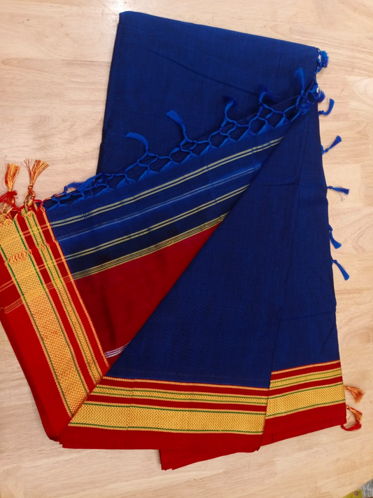 Traditional Maharashtrian 9-Yard Royal Blue Ilkal Nauvari Saree
