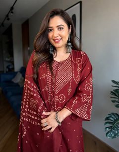 Gulbahar Maroon Printed Cotton Suit